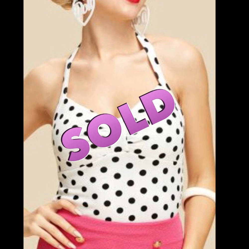💝Ruched Detail Dot Halter Top💝